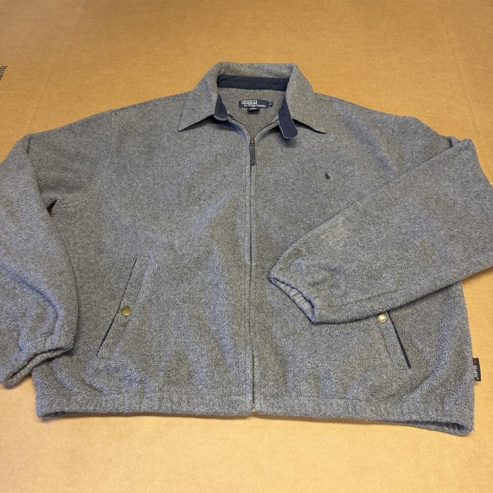 Polo Ralph Lauren Jacket Mens XL Gray Polartec Fleece Bomber Full Zip
